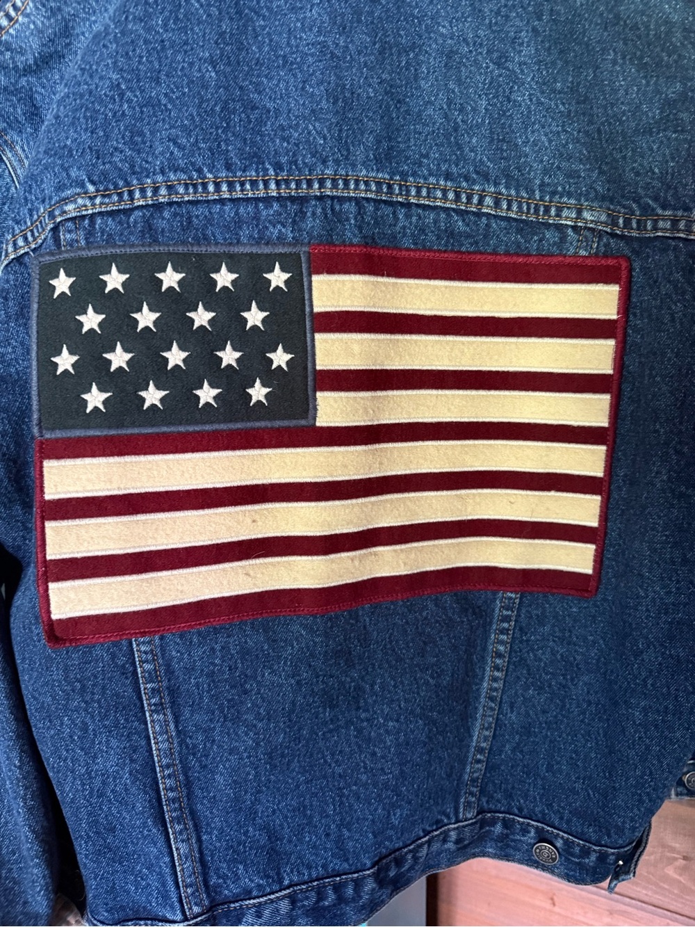 PATRIOTIC DOUBLE D RANCH DENIM FLAG JACKET, size XS - Picture 2 of 5